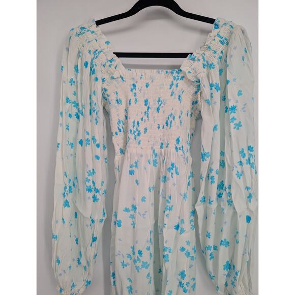 NWT GANNI Shirred Floral ECOVERO-blend crepe mini dress Size EU 32 US 0 #1D456 - Picture 6 of 10